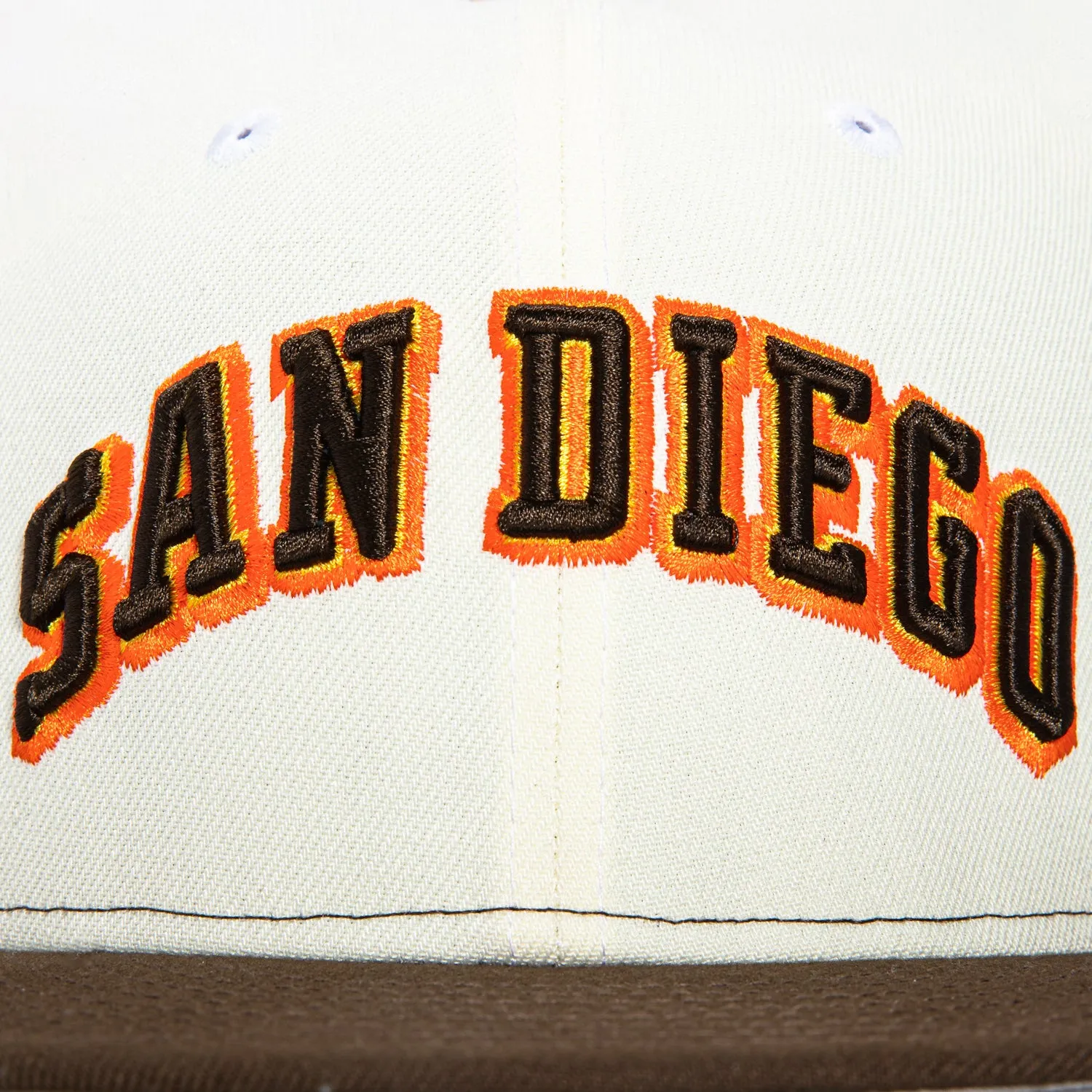 New Era 59Fifty San Diego Padres 40th Anniversary Patch Arch Rail Hat - White. Brown
