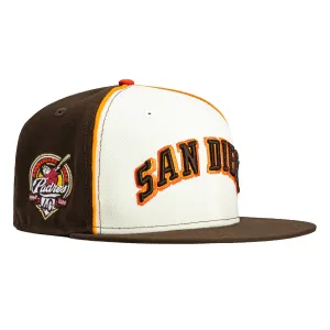 New Era 59Fifty San Diego Padres 40th Anniversary Patch Arch Rail Hat - White. Brown