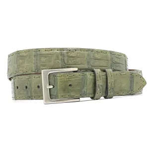 Olive Green Caiman Tail Crocodile Golf Belt w/ Pitch Stitching