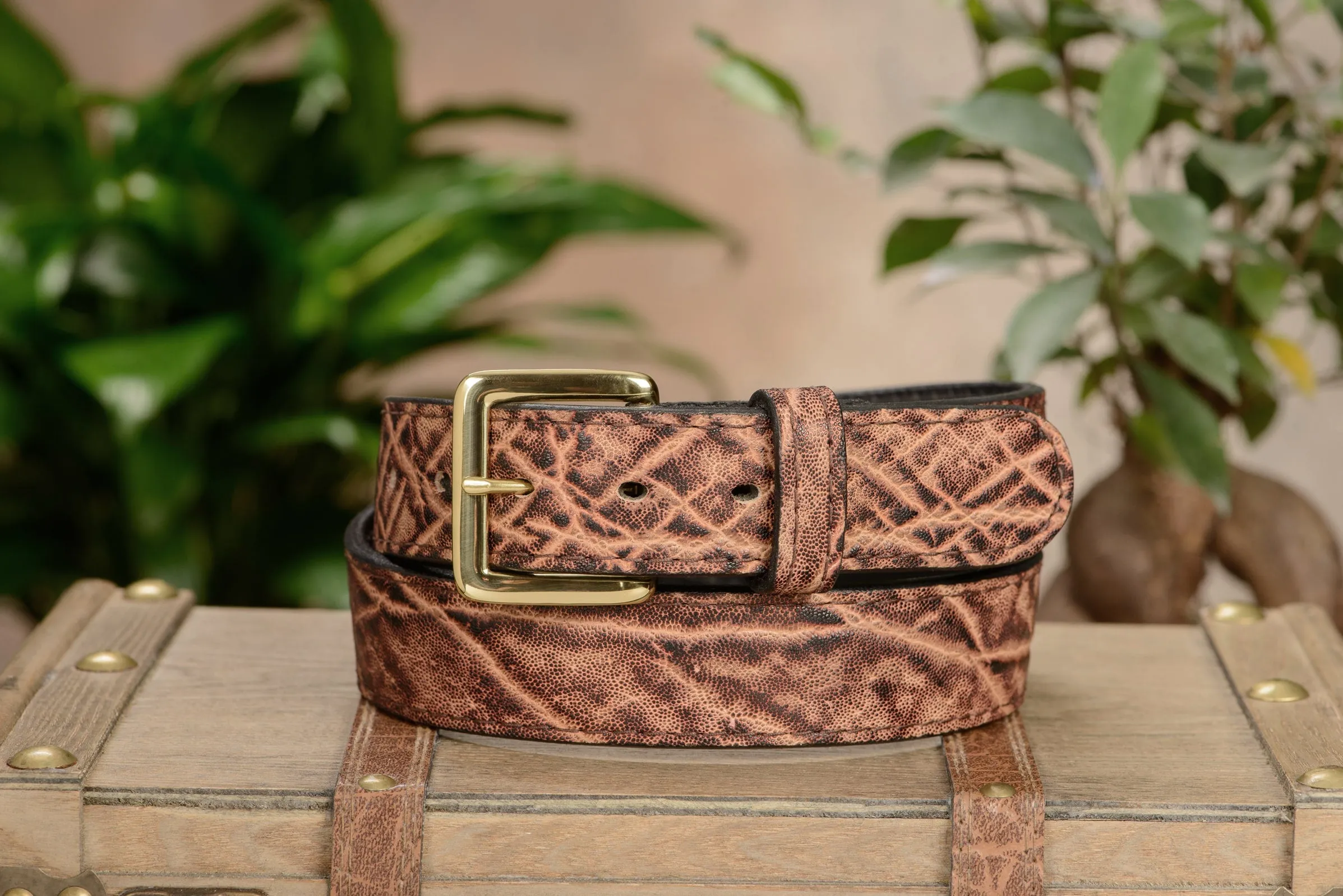 Rustic Brown Elephant Money Belt With 25" Zipper 1.50" Wide