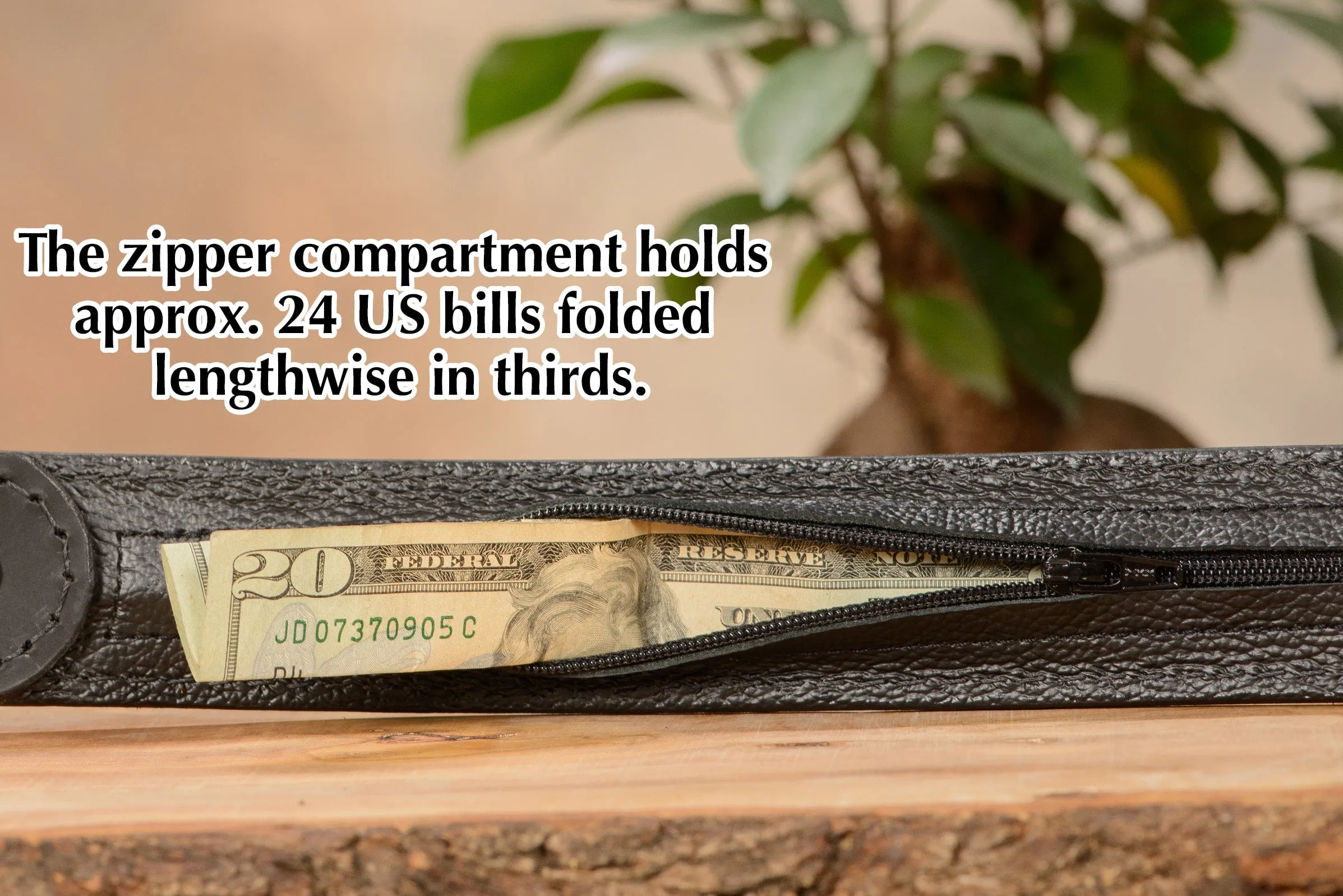 Rustic Brown Elephant Money Belt With 25" Zipper 1.50" Wide