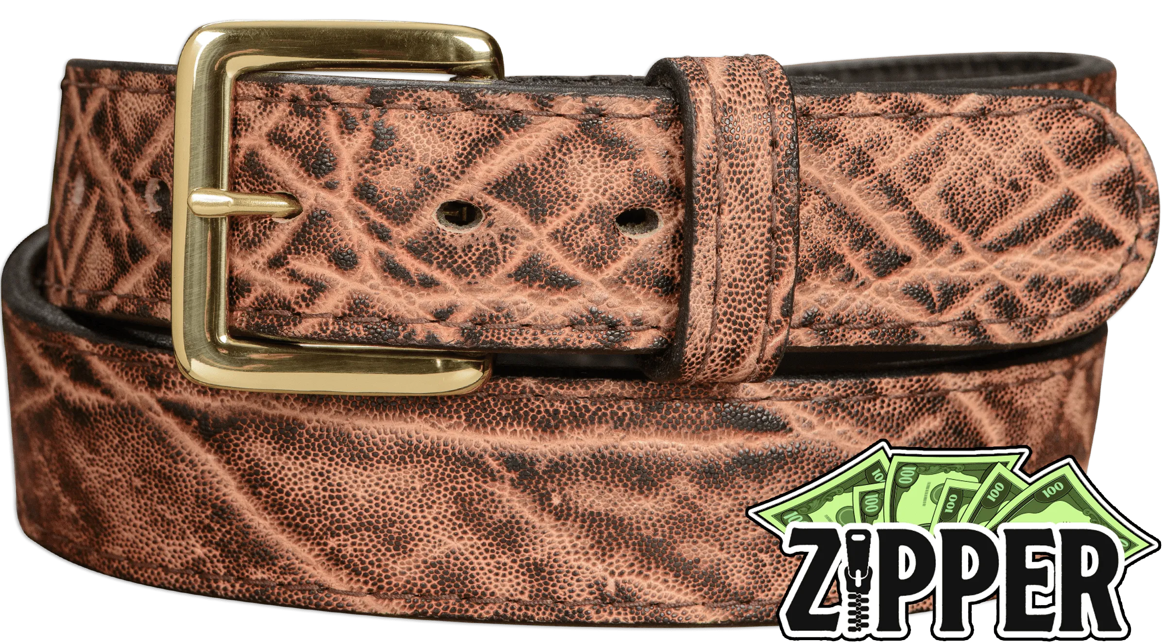 Rustic Brown Elephant Money Belt With 25" Zipper 1.50" Wide