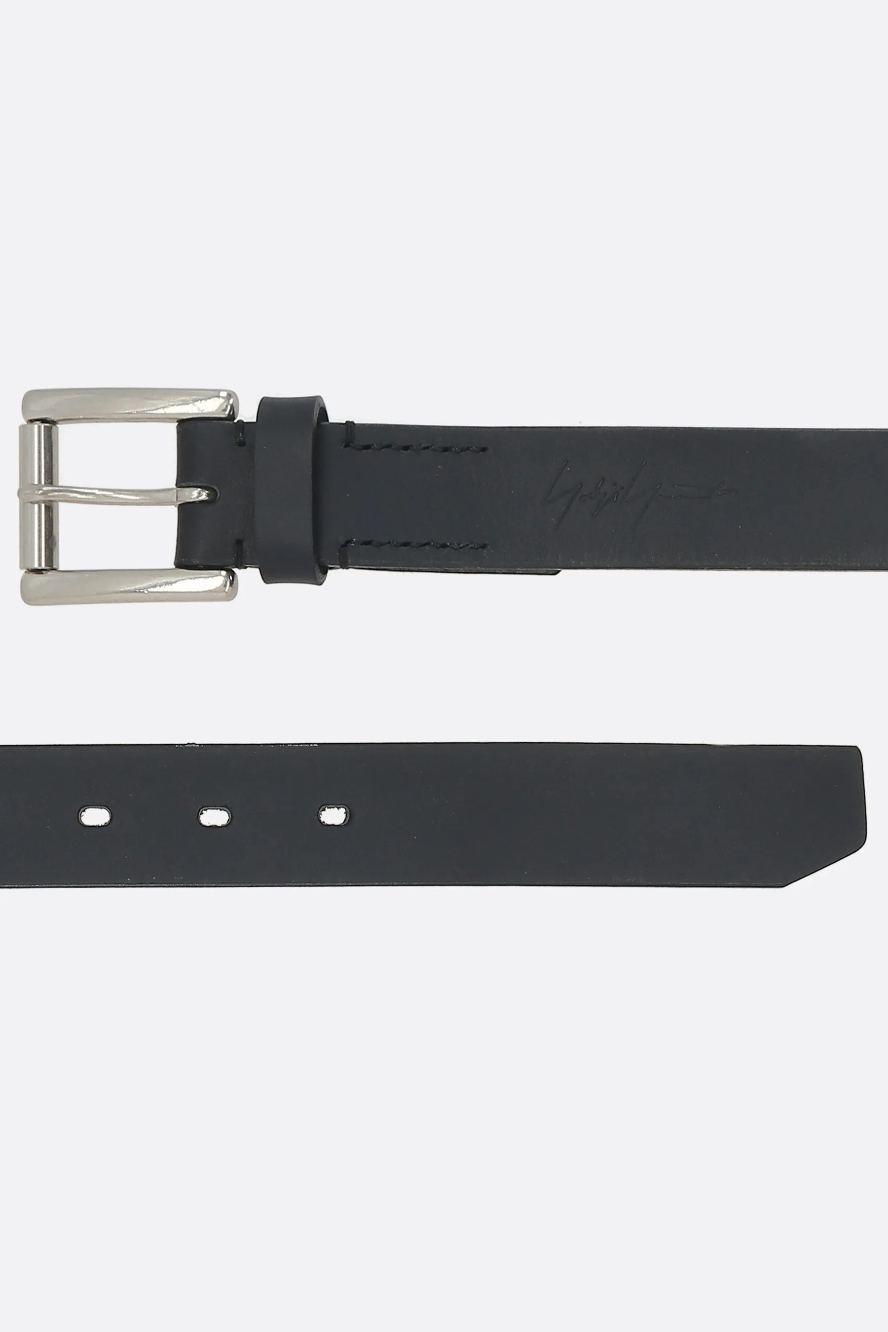 smooth leather belt with embossed logo