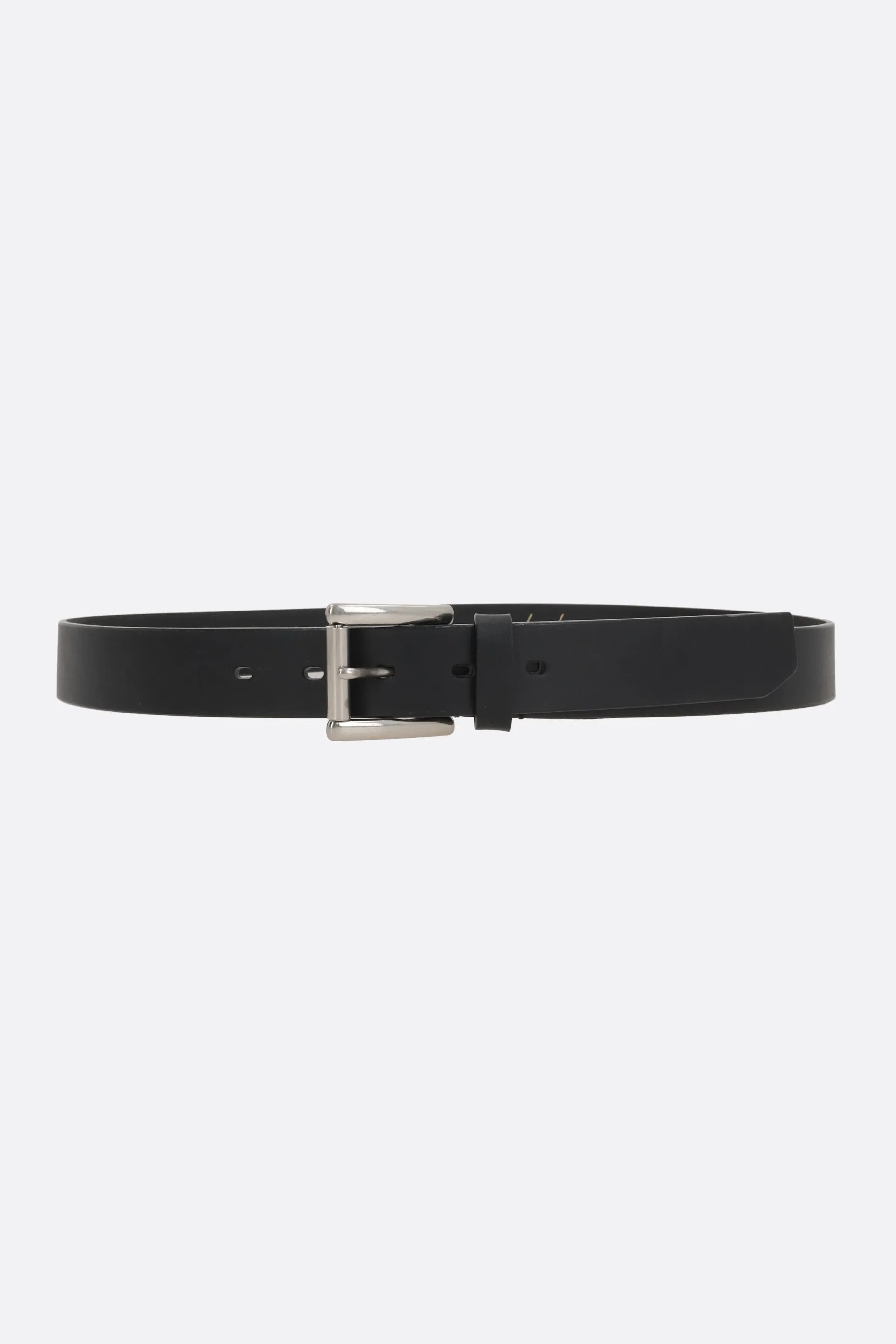 smooth leather belt with embossed logo