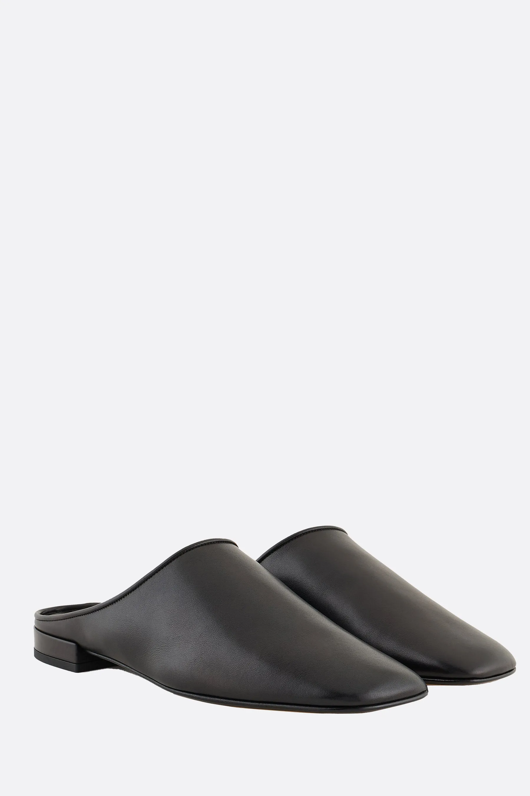 smooth leather flat mules