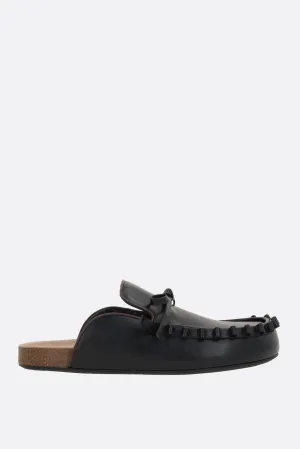 smooth leather slipper with ruffle detail