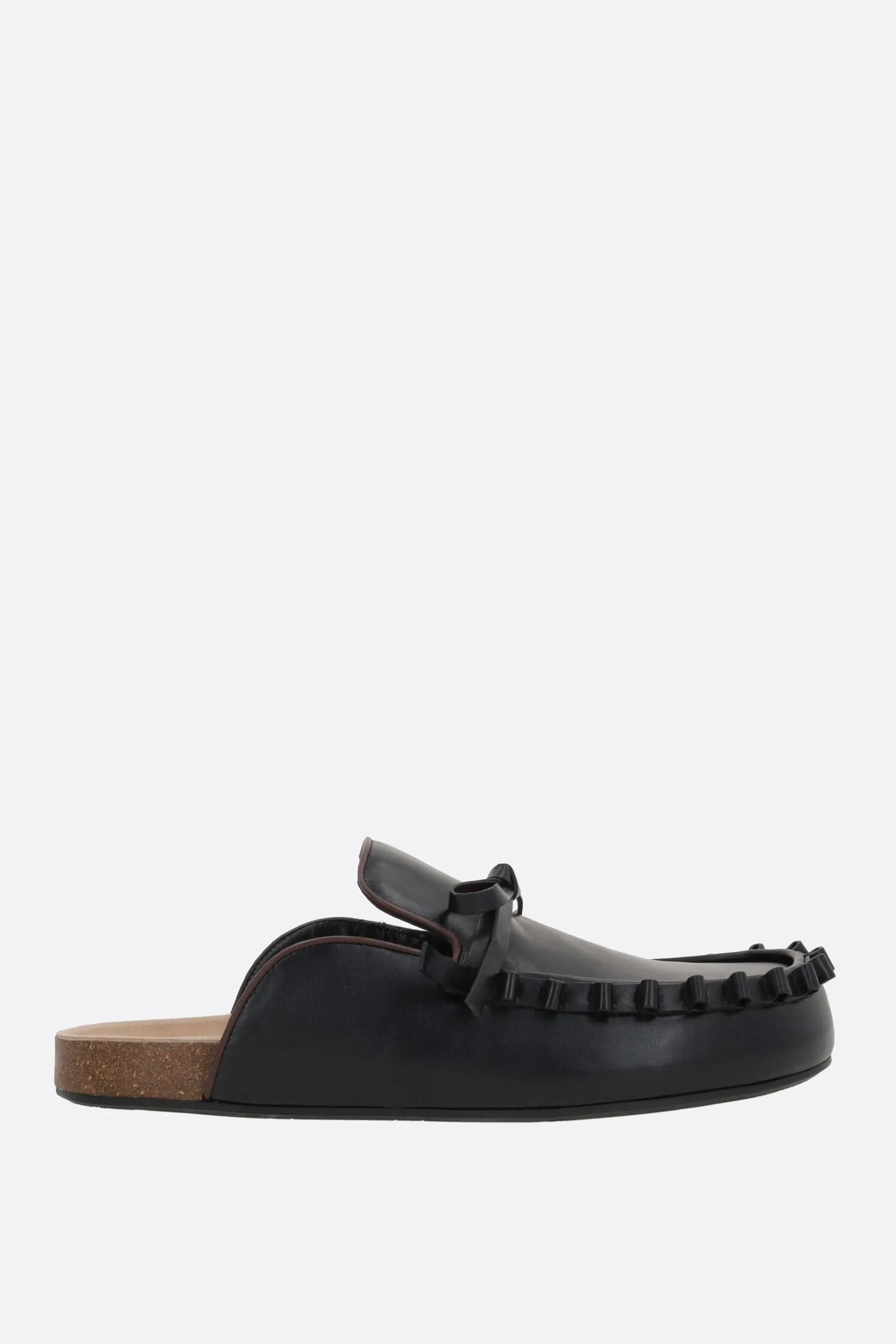 smooth leather slipper with ruffle detail