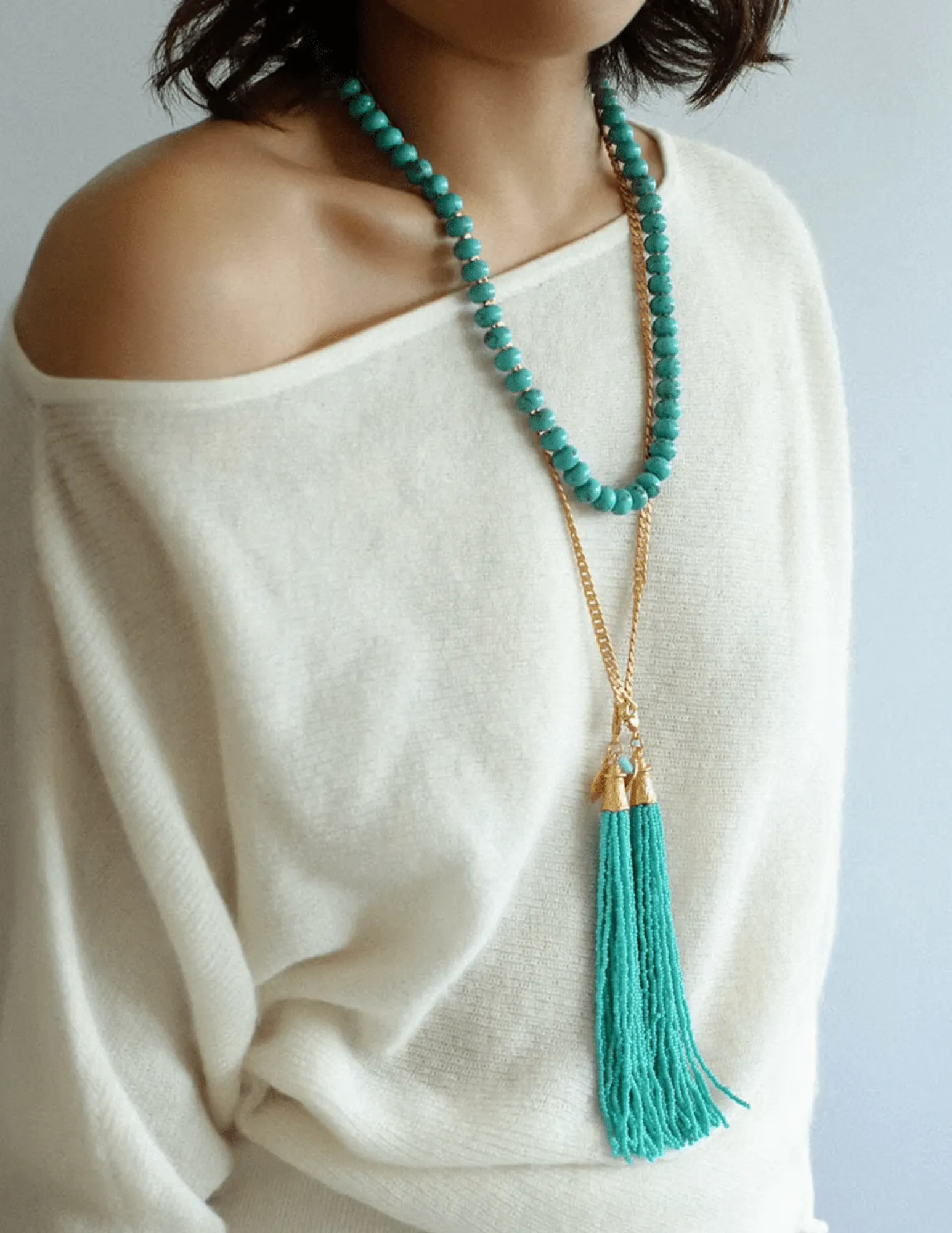 St. Barths La Robe Beaded Tassel Wrap Necklace