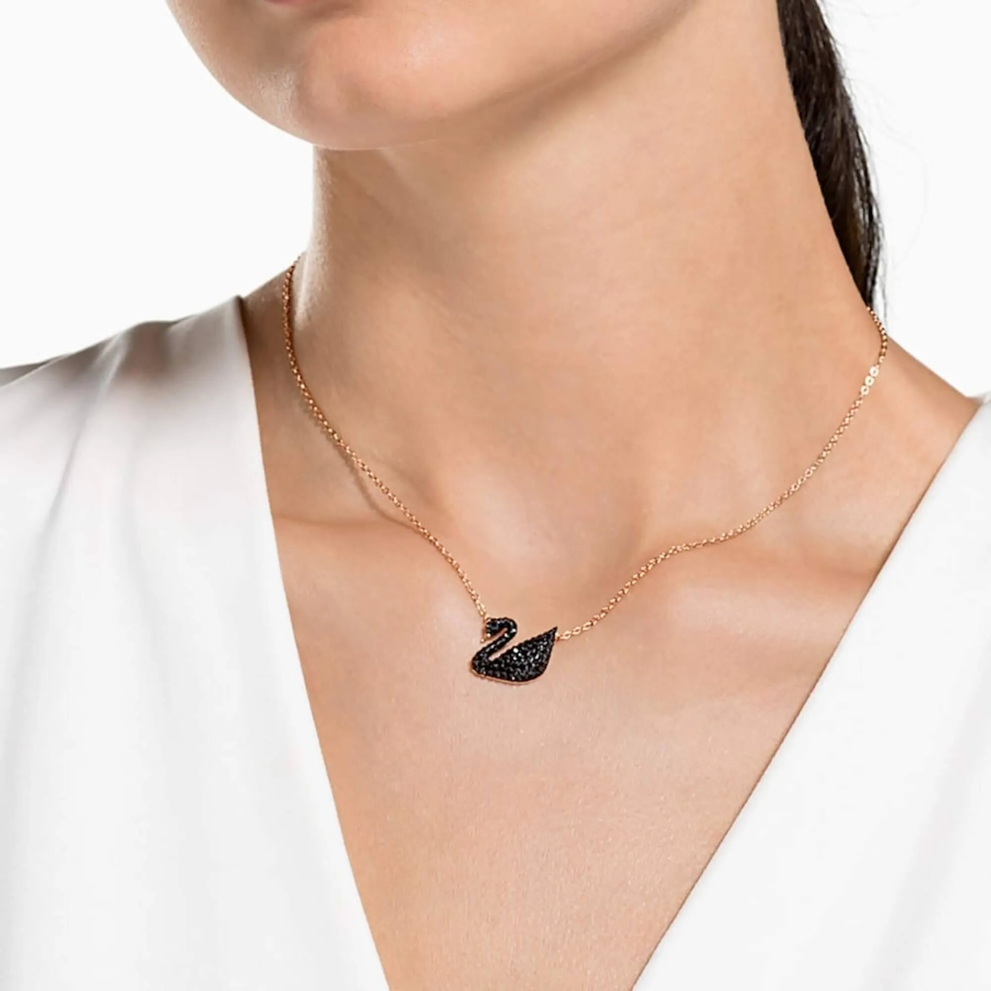 Swarovski Women's Pendant with Chain - Iconic Swan Black and Rose Gold | 5204134