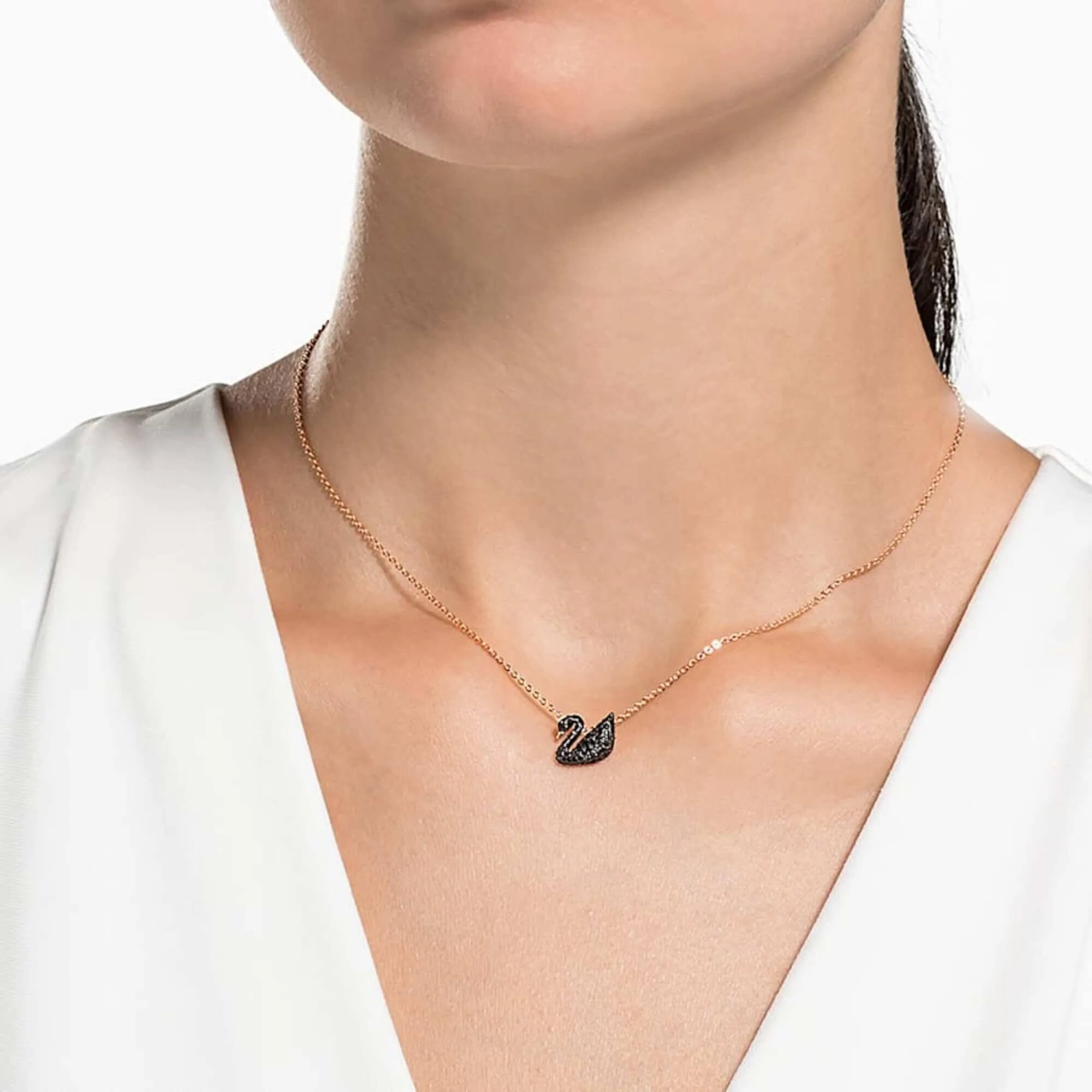 Swarovski Women's Pendant with Chain - Iconic Swan Black Rose Gold, Small | 5204133