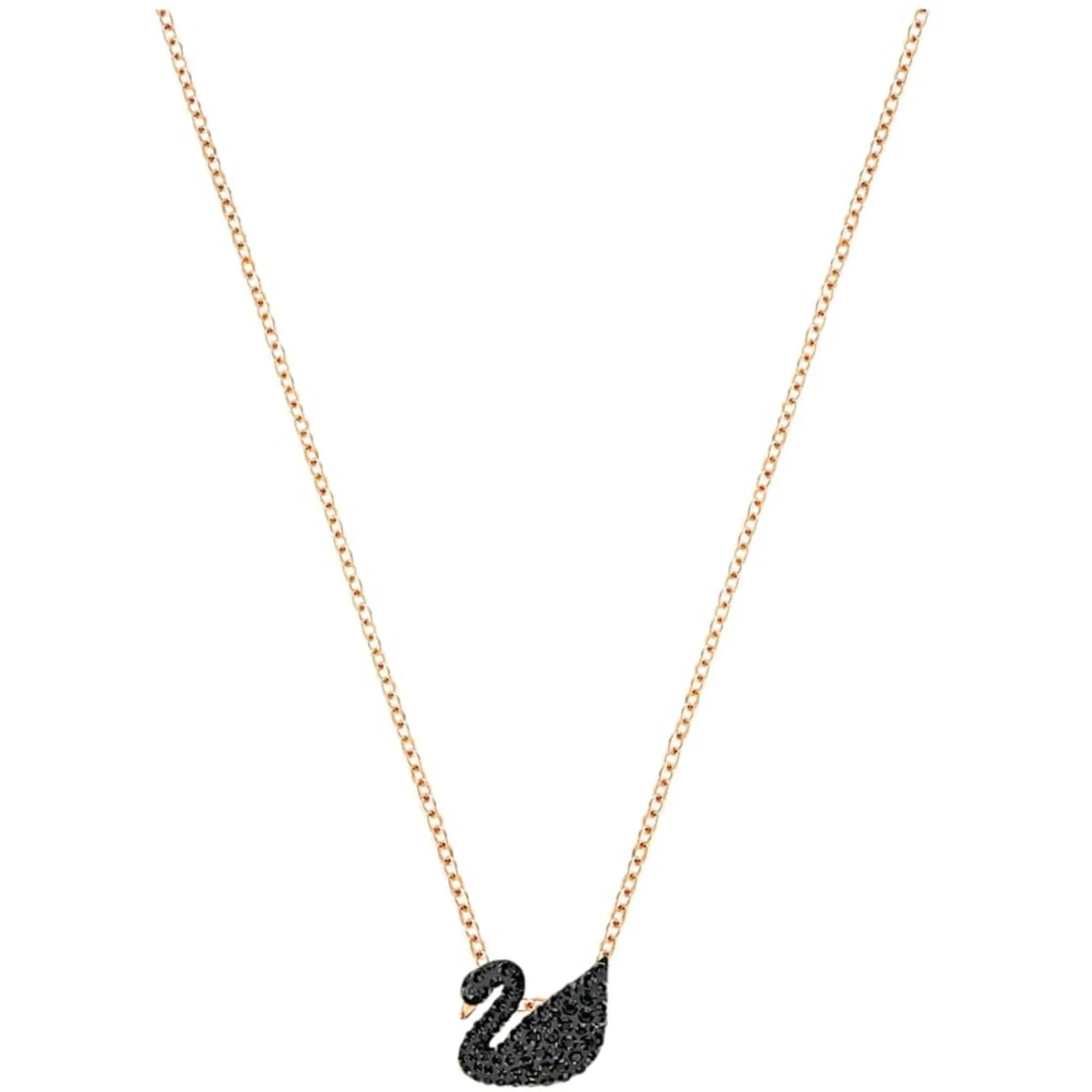 Swarovski Women's Pendant with Chain - Iconic Swan Black Rose Gold, Small | 5204133