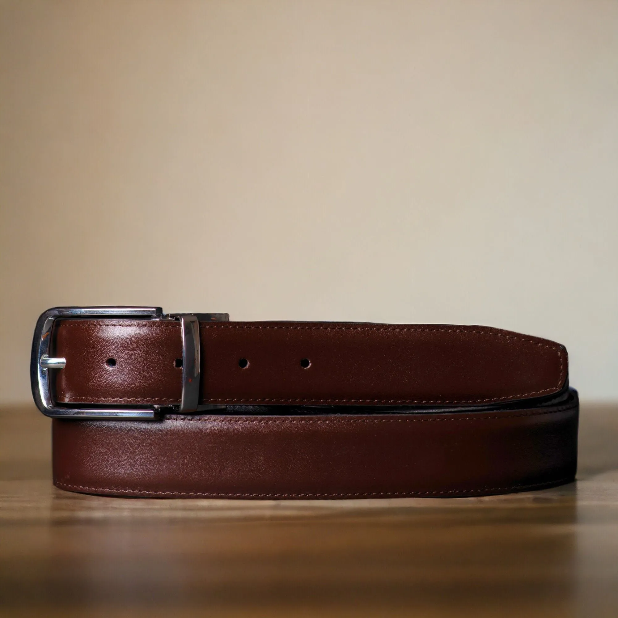 The Harvey Dent Belt - Reversible Stitched Feather Edged Leather Belt