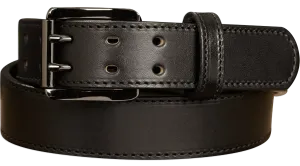 The Viper: Men's Black Stitched Leather Belt With Double Prong Gunmetal Buckle - 1.50" Max