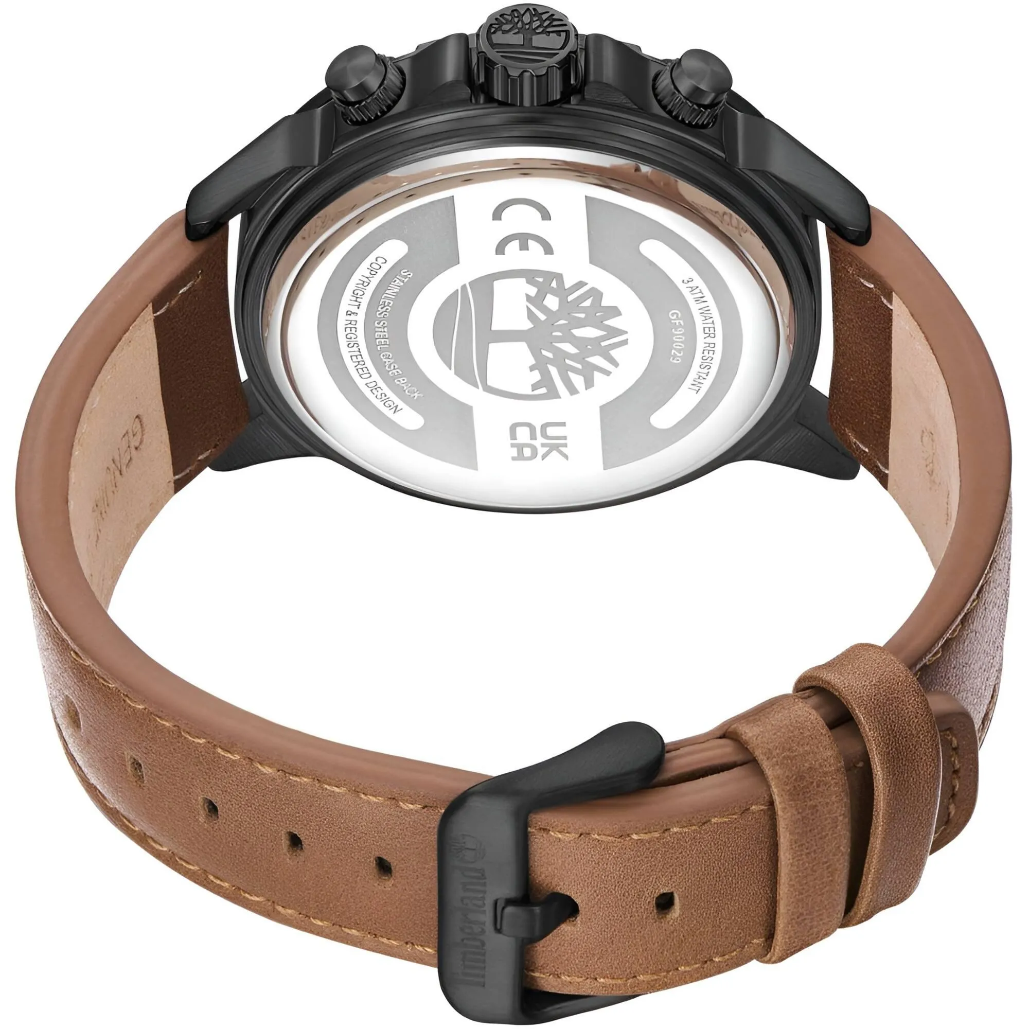 Timberland Men's Watch - Dress Sport Black Dial Brown Strap Day-Date | TDWGF9002901