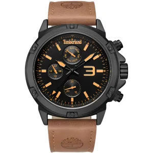 Timberland Men's Watch - Dress Sport Black Dial Brown Strap Day-Date | TDWGF9002901