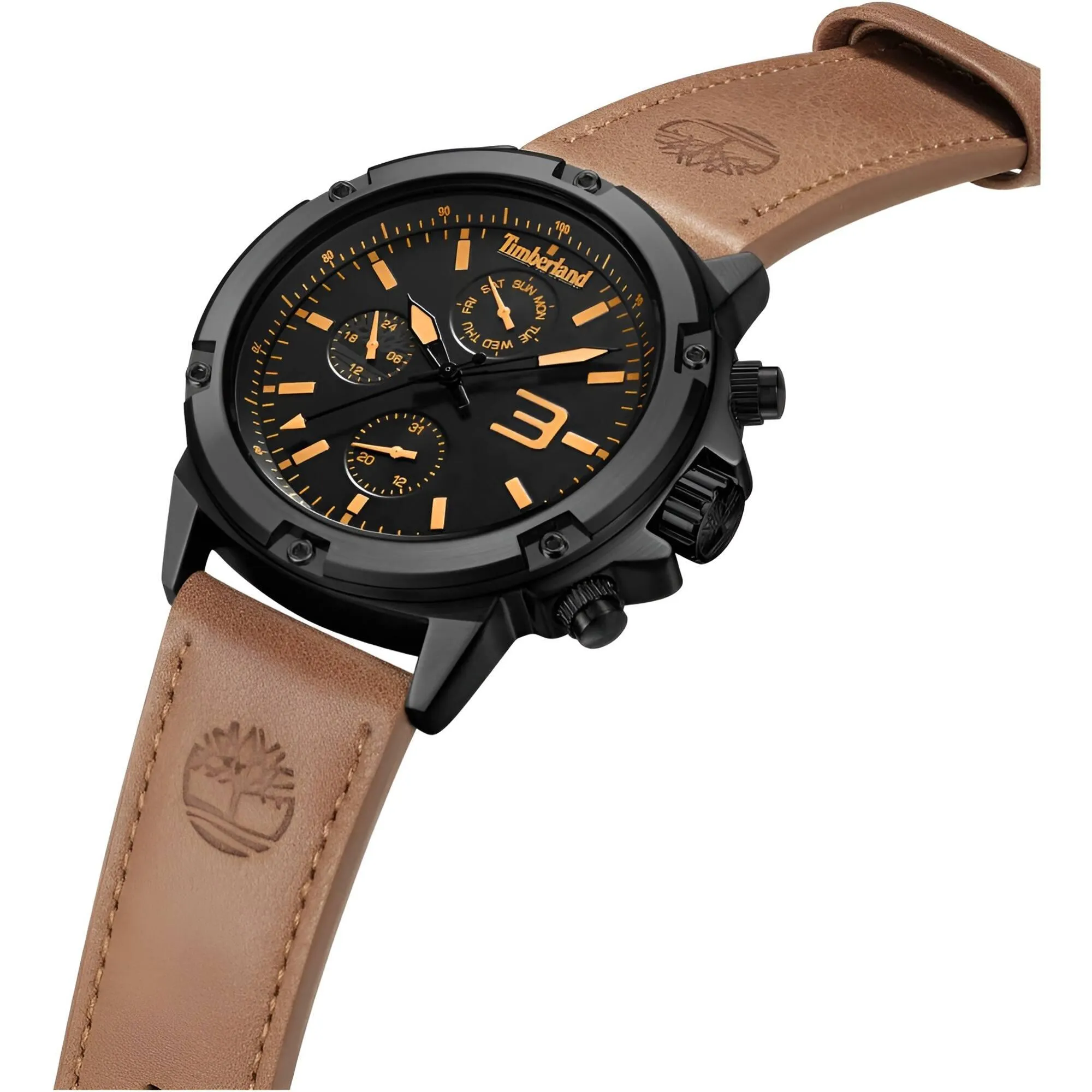 Timberland Men's Watch - Dress Sport Black Dial Brown Strap Day-Date | TDWGF9002901