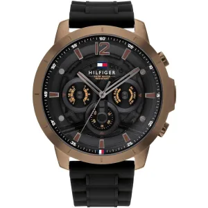 Tommy Hilfiger Men's Watch - Luca Day-Date Black Dial Silicone Rubber Strap | 1710491