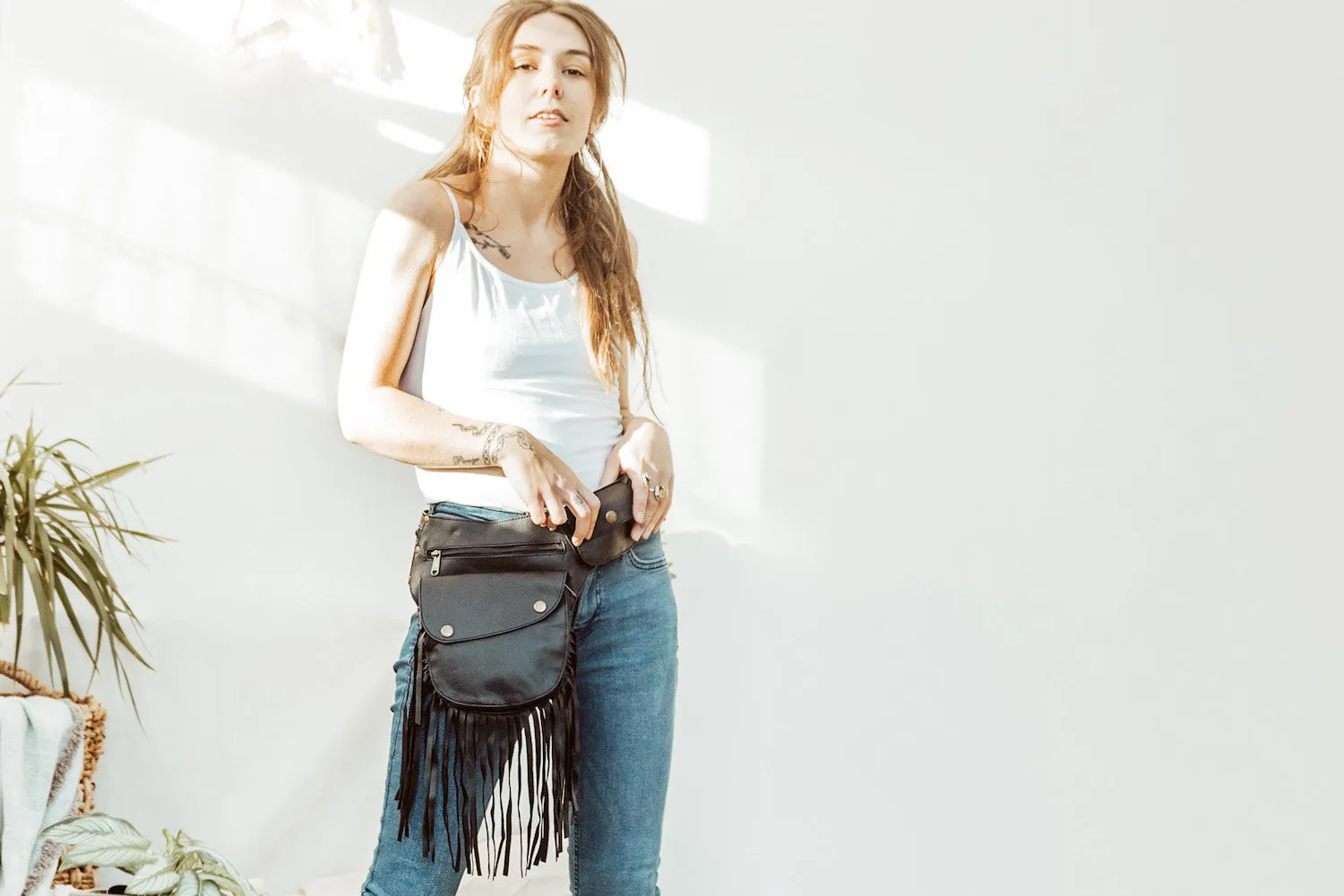 Vegan Leather Tassel Belt - Black