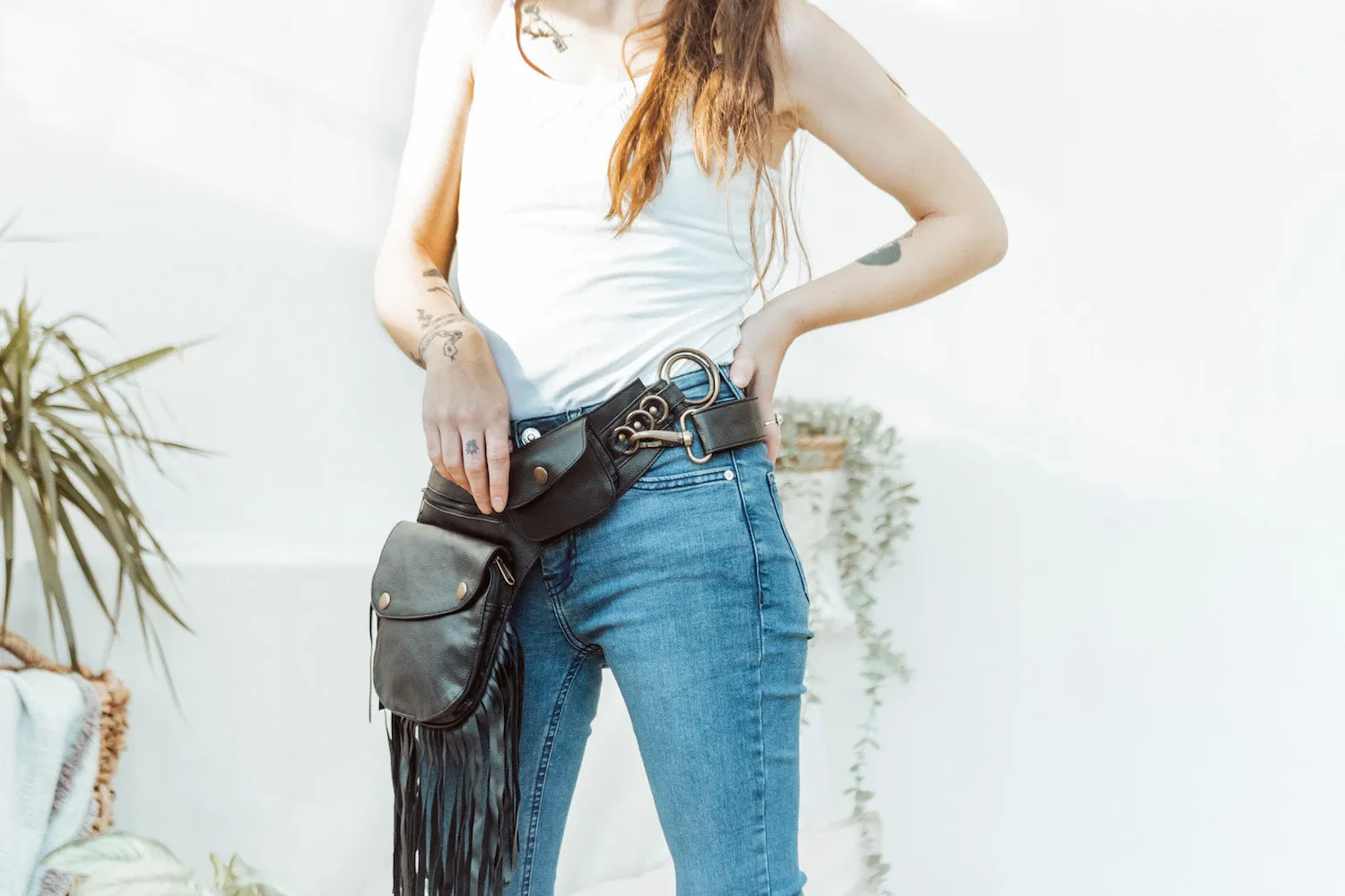 Vegan Leather Tassel Belt - Black