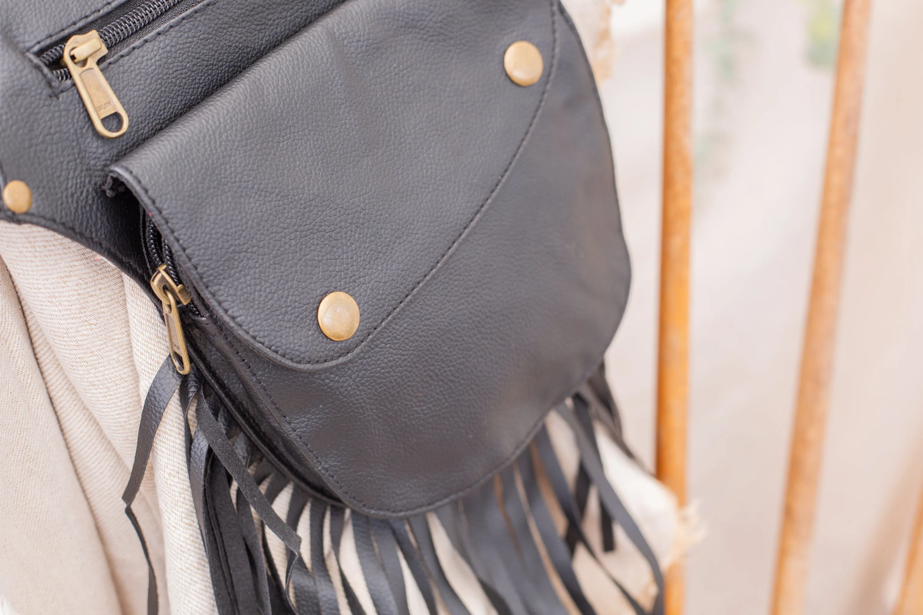 Vegan Leather Tassel Belt - Black