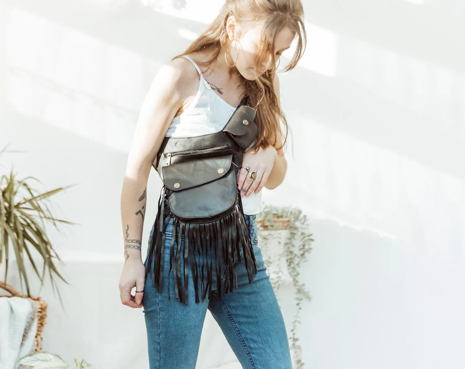 Vegan Leather Tassel Belt - Black