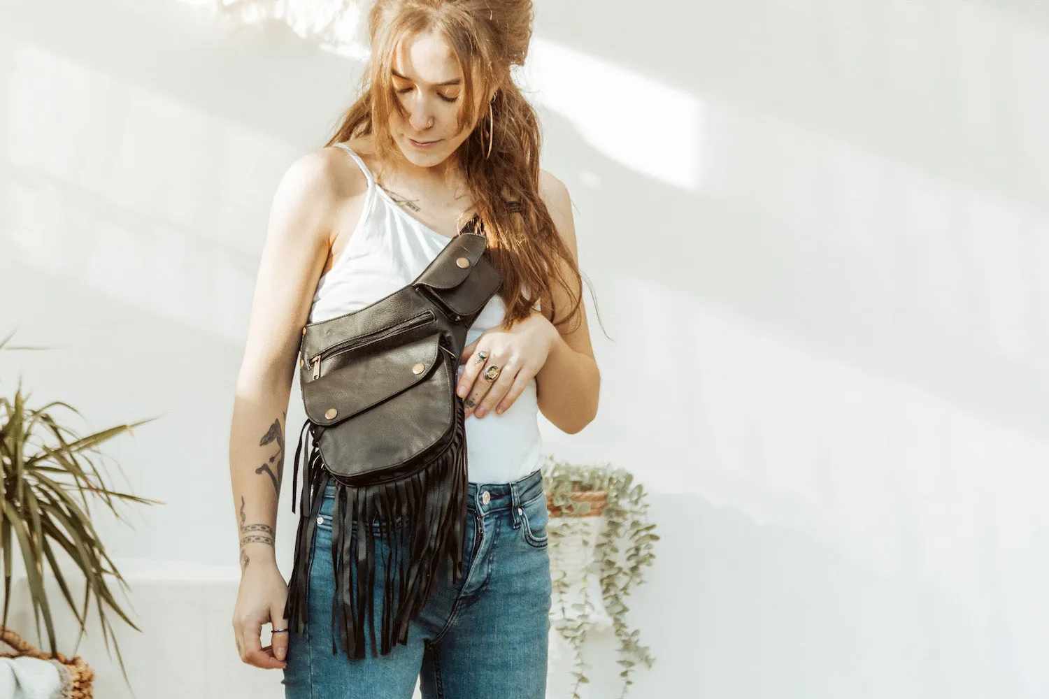 Vegan Leather Tassel Belt - Black