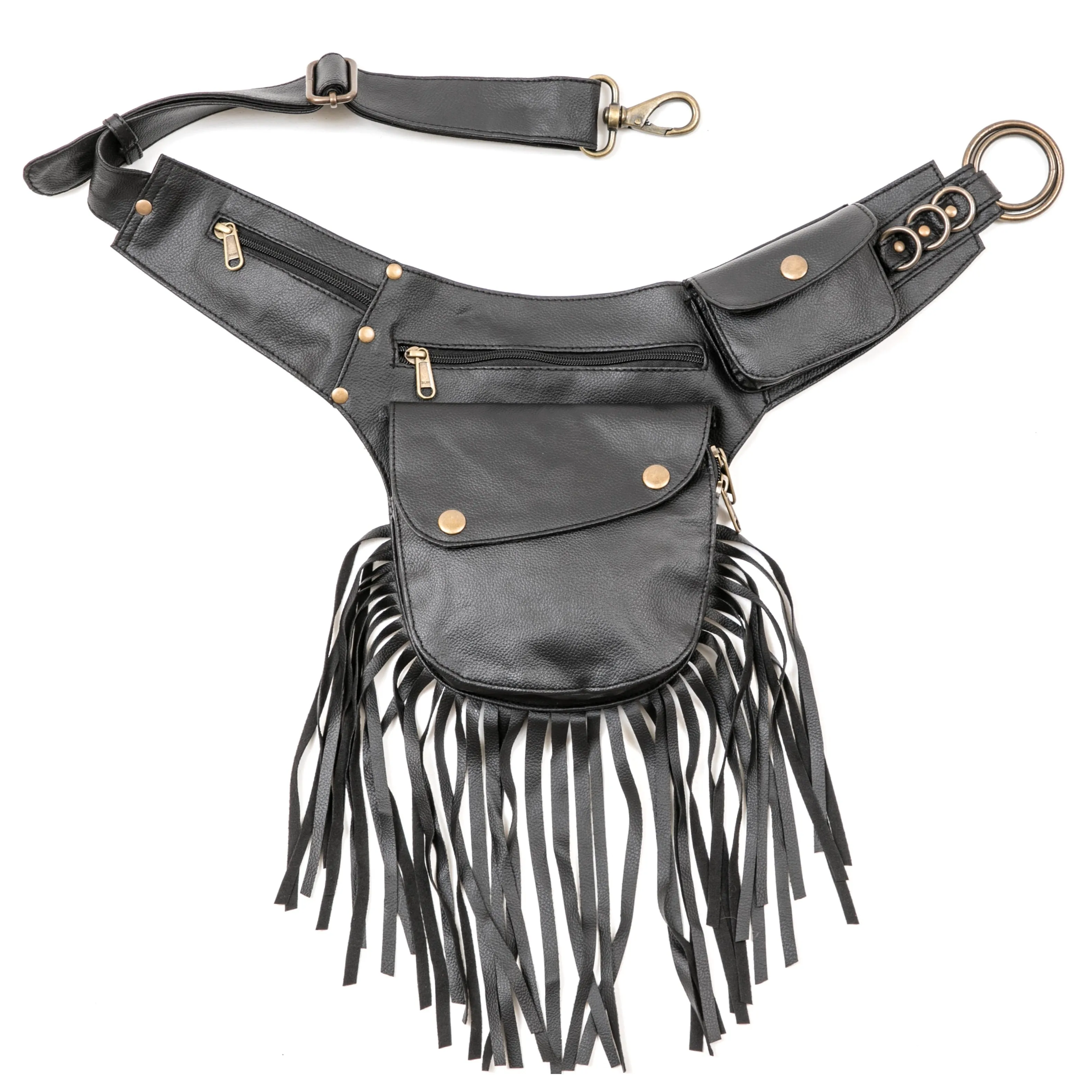 Vegan Leather Tassel Belt - Black