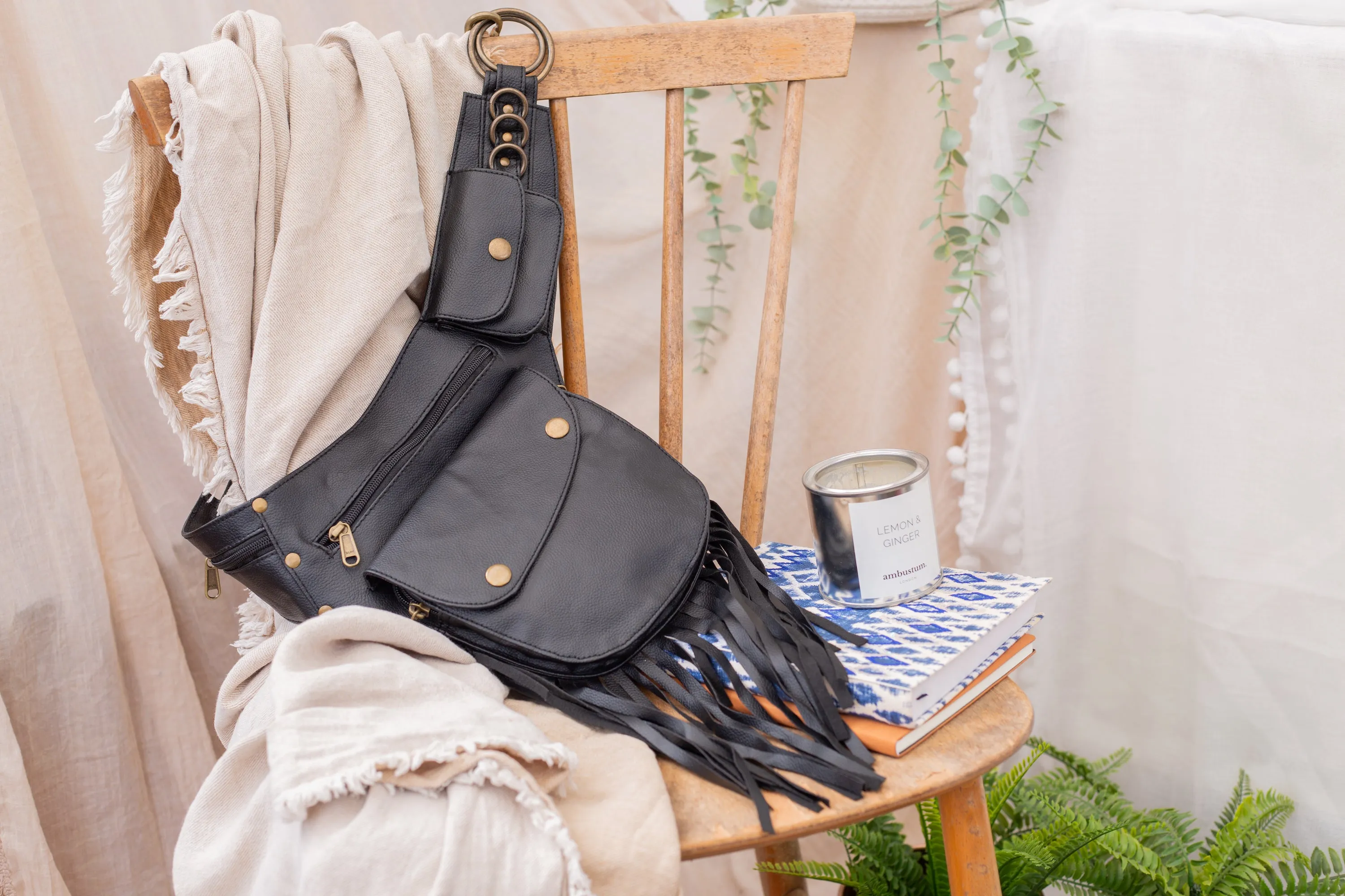 Vegan Leather Tassel Belt - Black