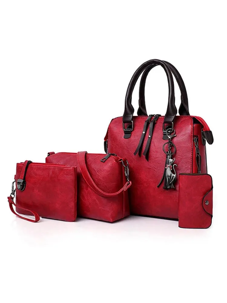 Women Leather Handbags Multi-function Crossbody Bags Purse Set 4pcs