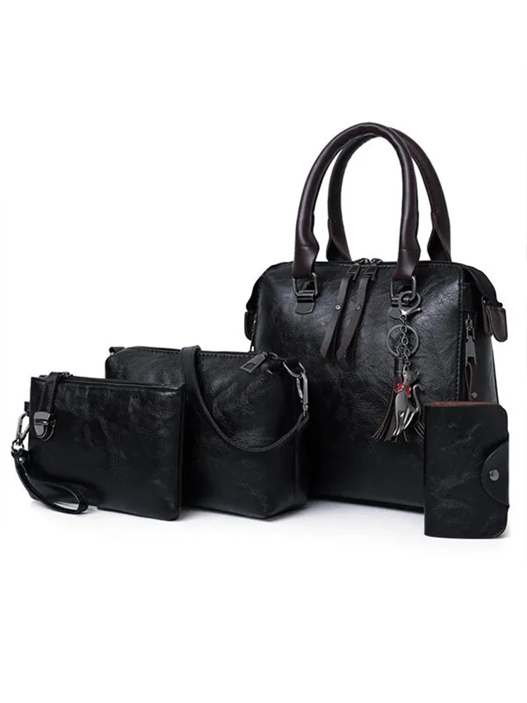 Women Leather Handbags Multi-function Crossbody Bags Purse Set 4pcs