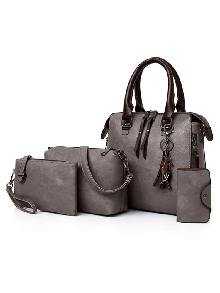 Women Leather Handbags Multi-function Crossbody Bags Purse Set 4pcs