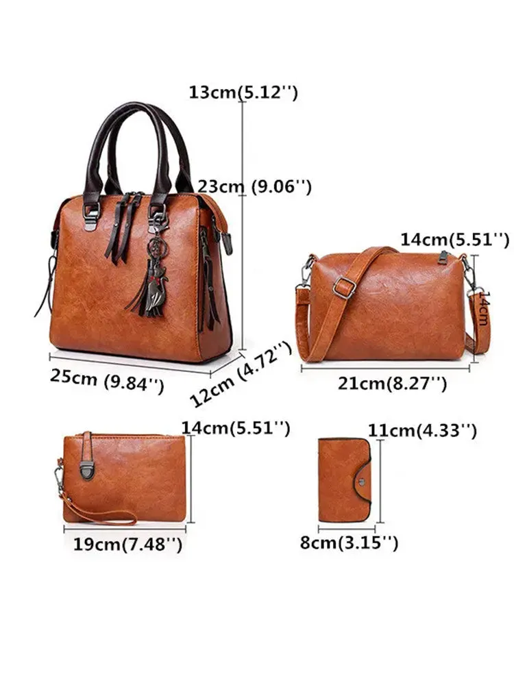 Women Leather Handbags Multi-function Crossbody Bags Purse Set 4pcs
