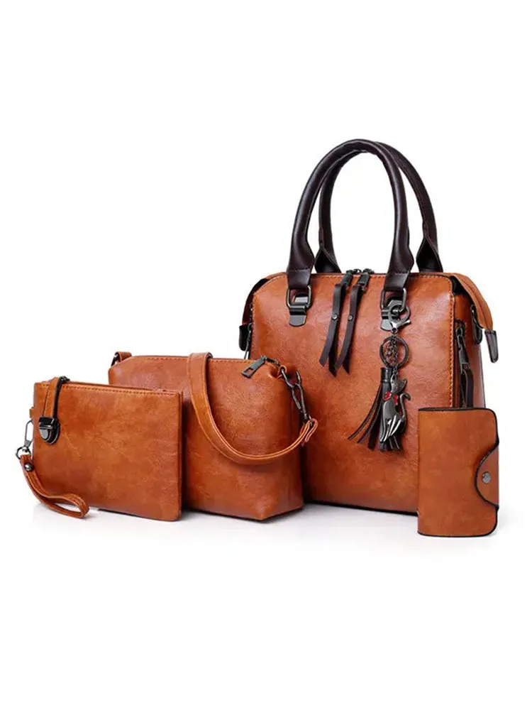 Women Leather Handbags Multi-function Crossbody Bags Purse Set 4pcs