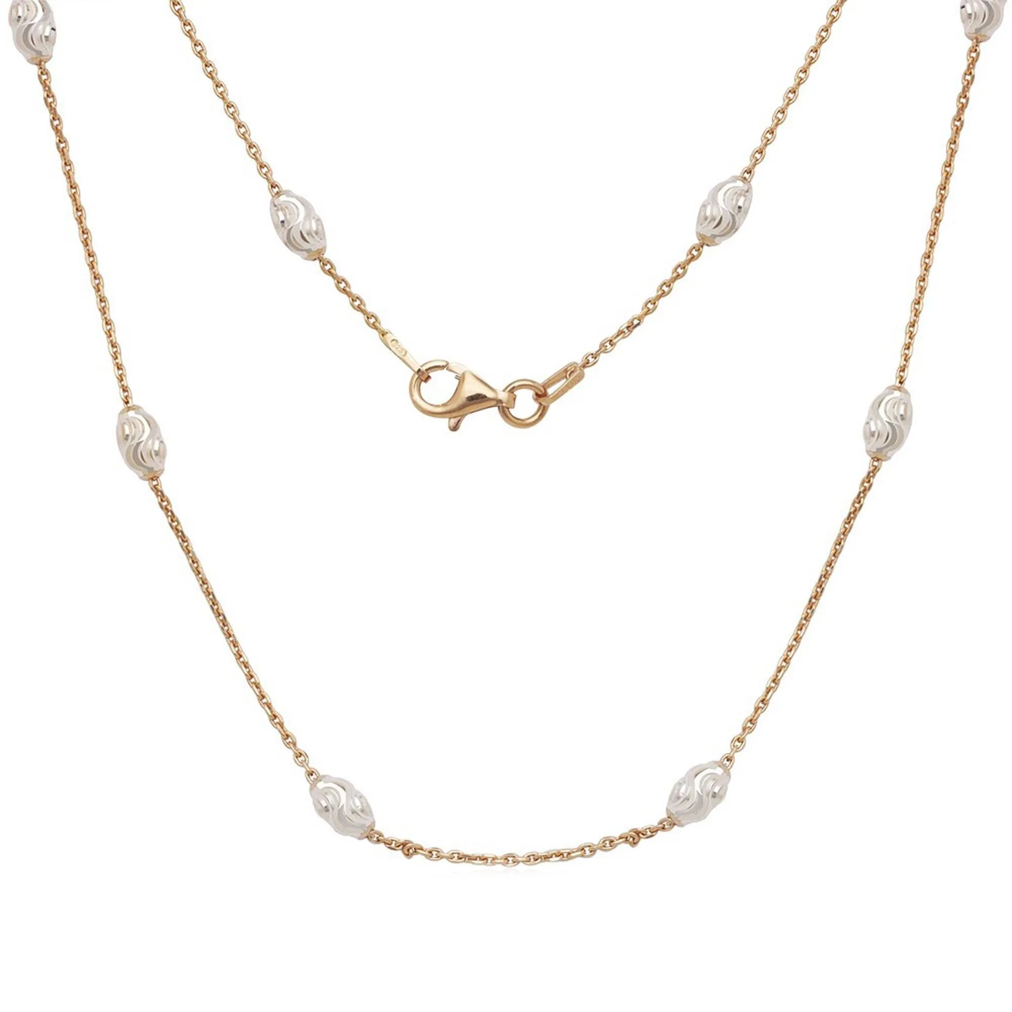 Women's Chain - Rose Diamond Cut Oval Moon Bead, 18 Inch | Q-5459-18