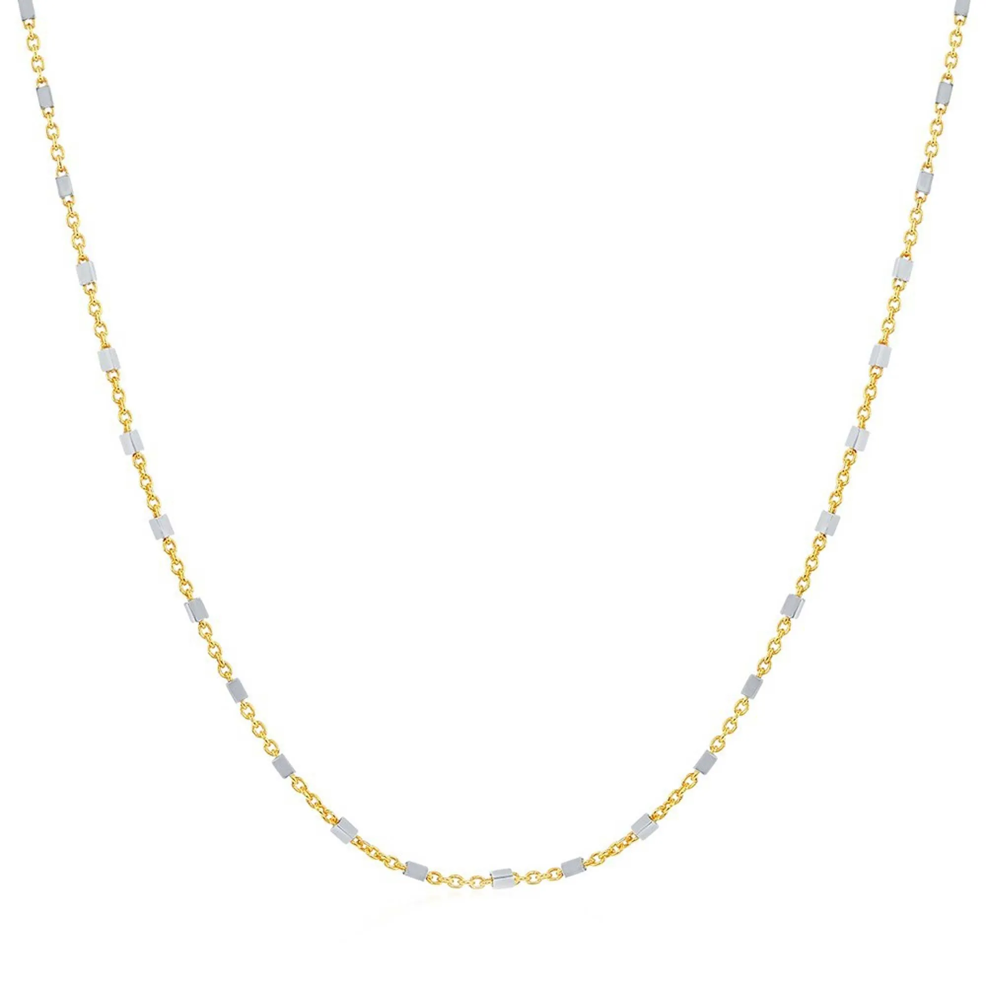 Women's Chain - Two Tone Sterling Silver Square Beads Shape | Q-5743-18