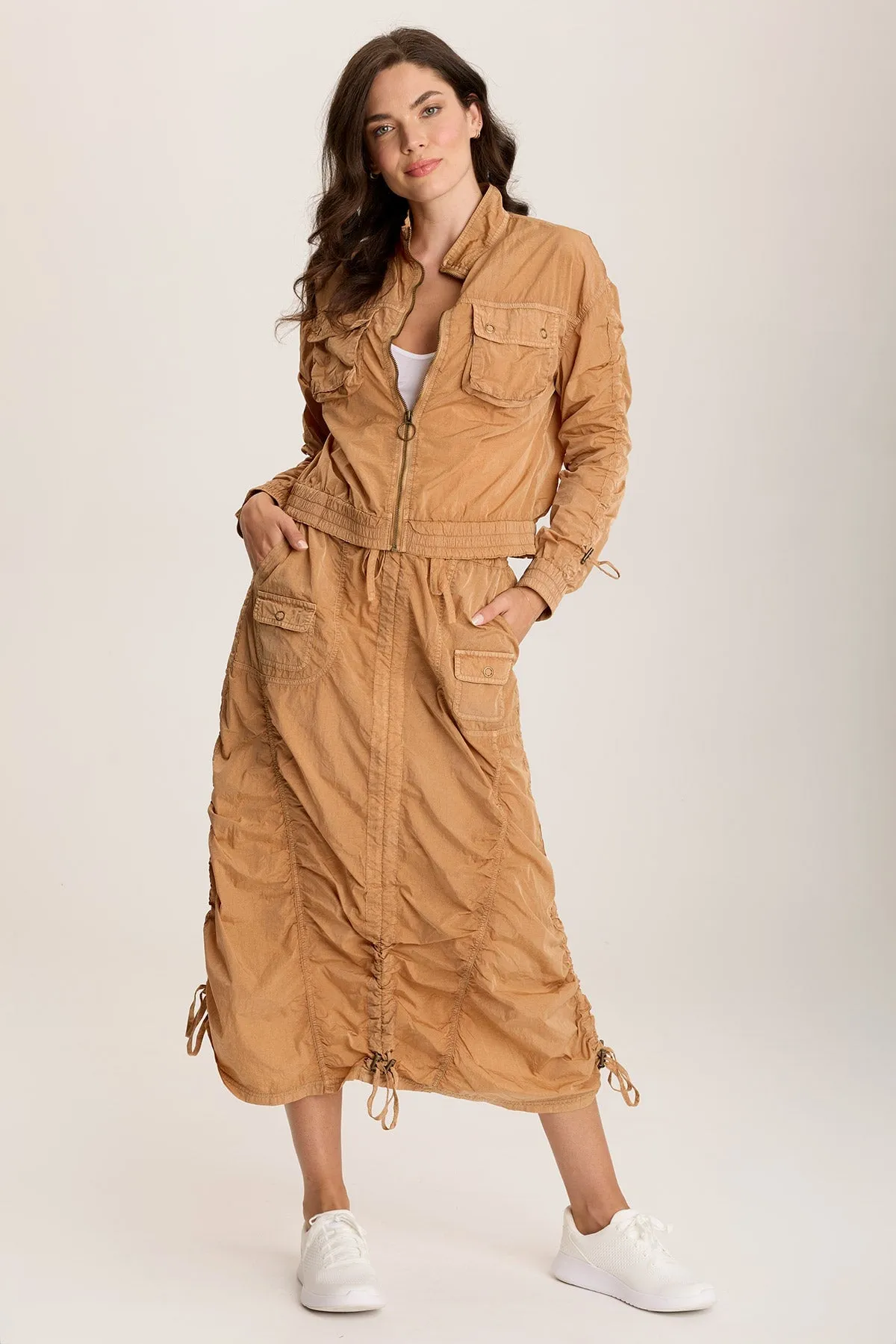 Zeno Ruched Sporty Cargo Midi Skirt