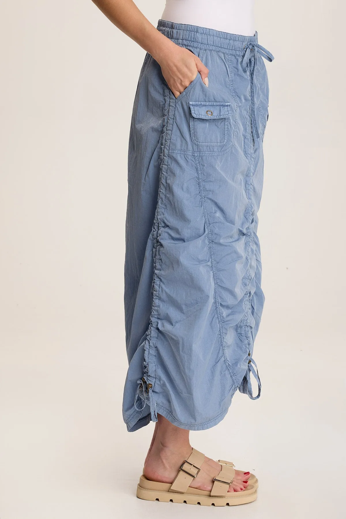 Zeno Ruched Sporty Cargo Midi Skirt