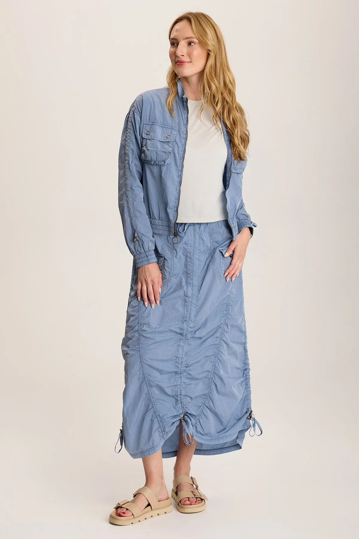 Zeno Ruched Sporty Cargo Midi Skirt