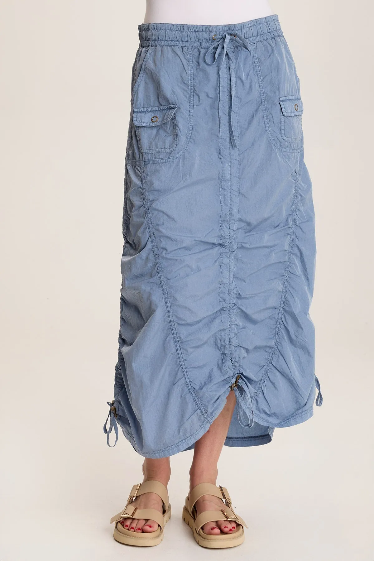Zeno Ruched Sporty Cargo Midi Skirt